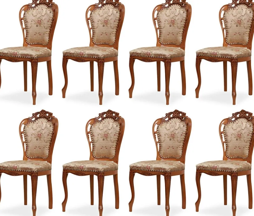Casa Padrino Luxus Barock Esszimmer Stuhl 8er Set mit elegantem Muster Gold / Mehrfarbig / Braun - Barockstil Küchen Stühle - Prunkvolle Luxus Esszimmer Möbel im Barockstil - Edel & Prunkvoll