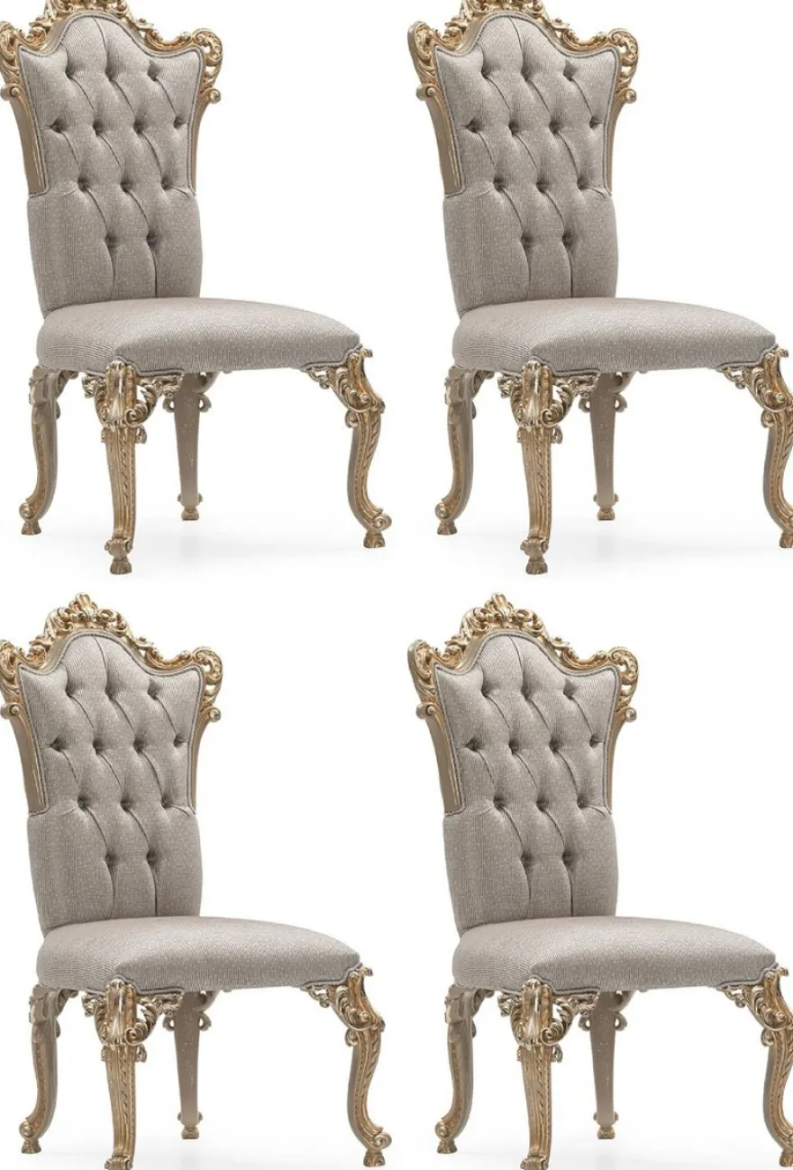 Casa Padrino Luxus Barock Esszimmer Stuhl 4er Set Silber / Grau / Gold - Prunkvolle Barockstil Küchen Stühle - Luxus Esszimmer Möbel im Barockstil - Barock Esszimmer Möbel - Barockstil Möbel