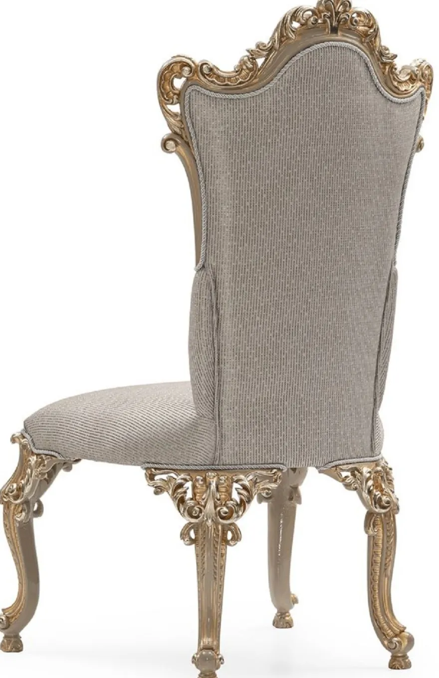 Casa Padrino Luxus Barock Esszimmer Stuhl 4er Set Silber / Grau / Gold - Prunkvolle Barockstil Küchen Stühle - Luxus Esszimmer Möbel im Barockstil - Barock Esszimmer Möbel - Barockstil Möbel