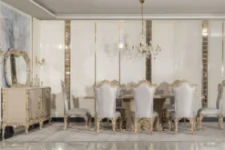 Casa Padrino Luxus Barock Esszimmer Stuhl 4er Set Silber / Grau / Gold - Prunkvolle Barockstil Küchen Stühle - Luxus Esszimmer Möbel im Barockstil - Barock Esszimmer Möbel - Barockstil Möbel