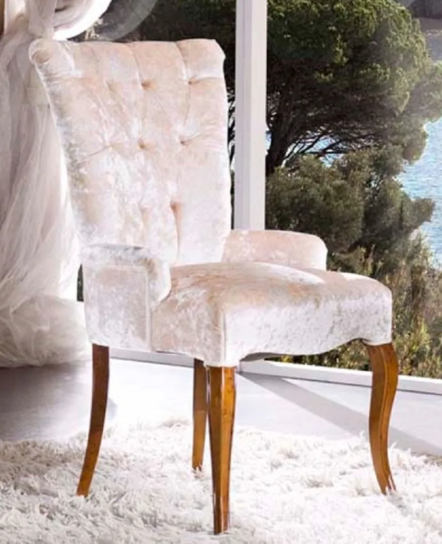 Casa Padrino Luxus Barock Esszimmer Stuhl mit Armlehnen Weiß / Braun - Handgefertigter Barockstil Stuhl - Barock Esszimmer Möbel - Luxus Qualität - Made in Italy
