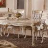 Casa Padrino Luxus Barock Esszimmer Set Grau / Weiß / Beige / Gold - 1 Barock Esstisch & 6 Barock Esszimmerstühle - Luxus Esszimmer Möbel im Barockstil - Prunkvolle Barock Esszimmer Möbel