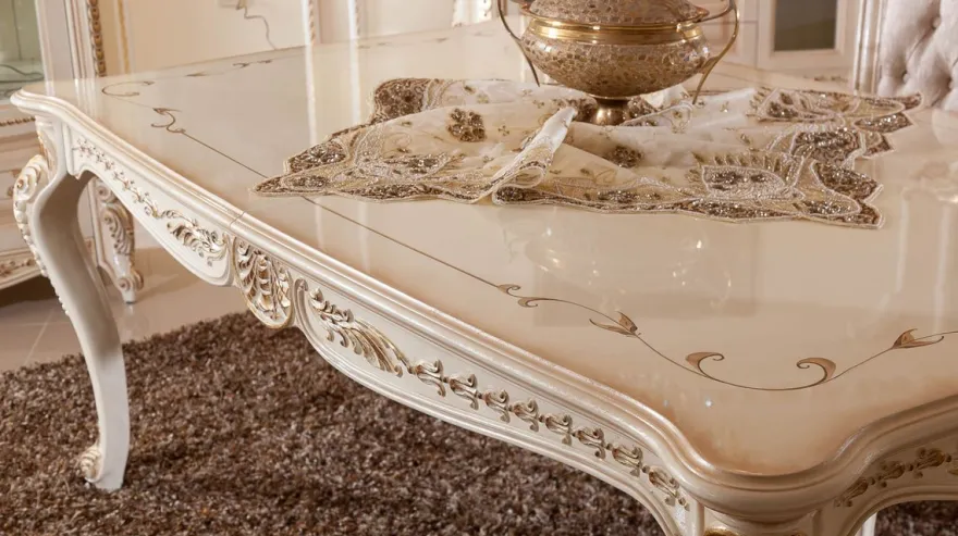 Casa Padrino Luxus Barock Esszimmer Set Grau / Weiß / Beige / Gold - 1 Barock Esstisch & 6 Barock Esszimmerstühle - Luxus Esszimmer Möbel im Barockstil - Prunkvolle Barock Esszimmer Möbel