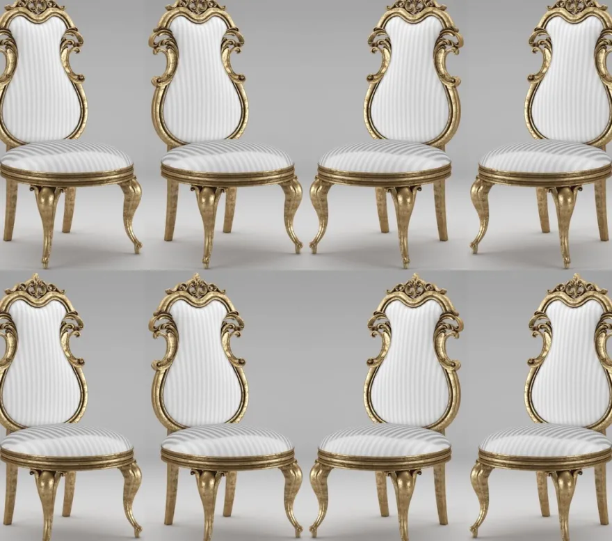 Casa Padrino Luxus Barock Esszimmer Stuhl Set Weiß / Silber / Antik Gold 55 x 55 x H. 120 cm - Prunkvolle gestreifte Küchen Stühle - Barock Stühle 8er Set - Esszimmer Möbel