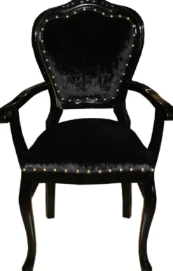 Casa Padrino Luxus Barock Esszimmer Set Schwarz / Schwarz 60 x 47 x H. 99 cm - 6 handgefertigte Esszimmerstühle mit Armlehnen - Barock Esszimmermöbel