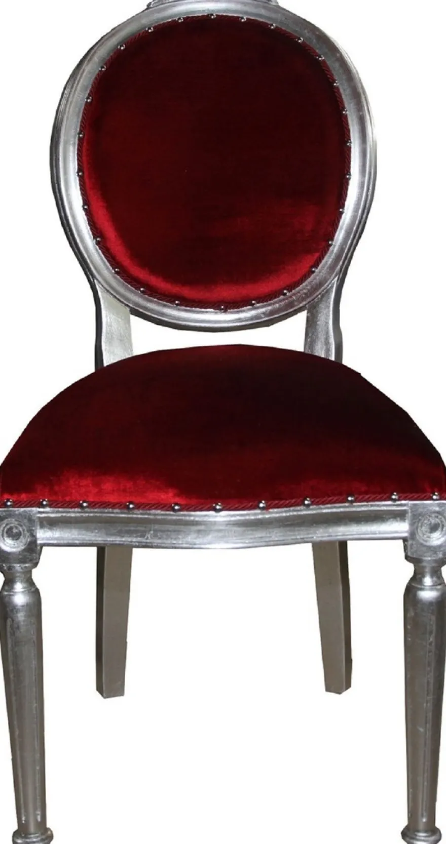 Casa Padrino Luxus Barock Esszimmer Set Medaillon Bordeauxrot / Silber 50 x 52 x H. 99 cm - 6 handgefertigte Esszimmerstühle - Barock Esszimmermöbel