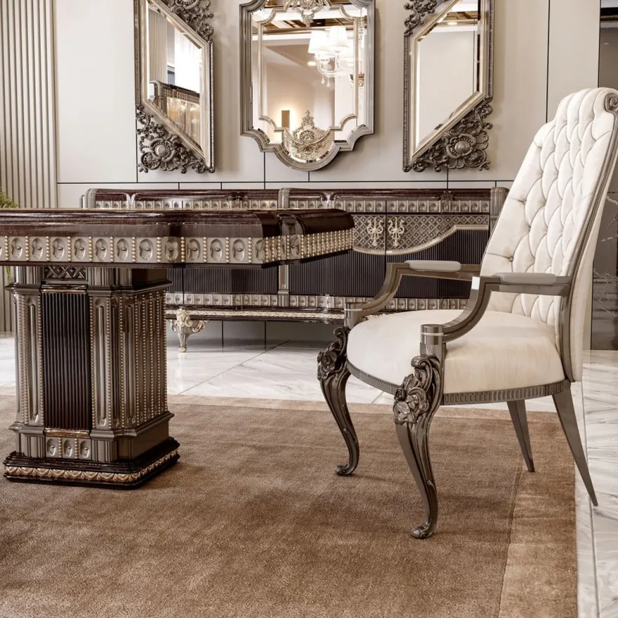Casa Padrino Luxus Barock Esstisch Dunkelbraun / Grau 250 cm