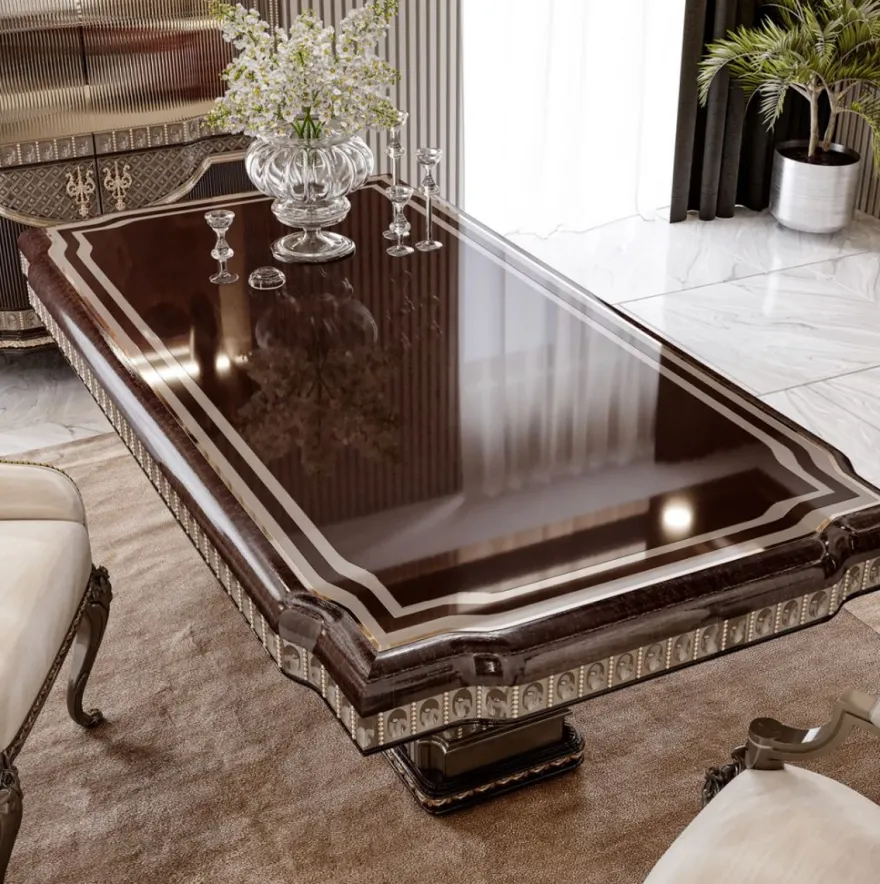 Casa Padrino Luxus Barock Esstisch Dunkelbraun / Grau 250 cm