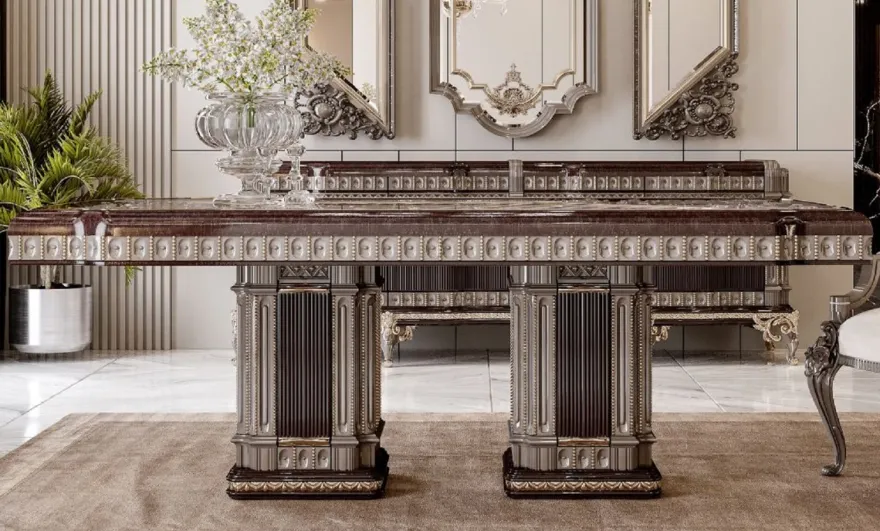 Casa Padrino Luxus Barock Esstisch Dunkelbraun / Grau 250 cm