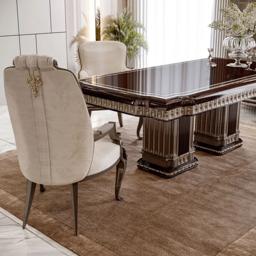 Casa Padrino Luxus Barock Esstisch Dunkelbraun / Grau 250 cm