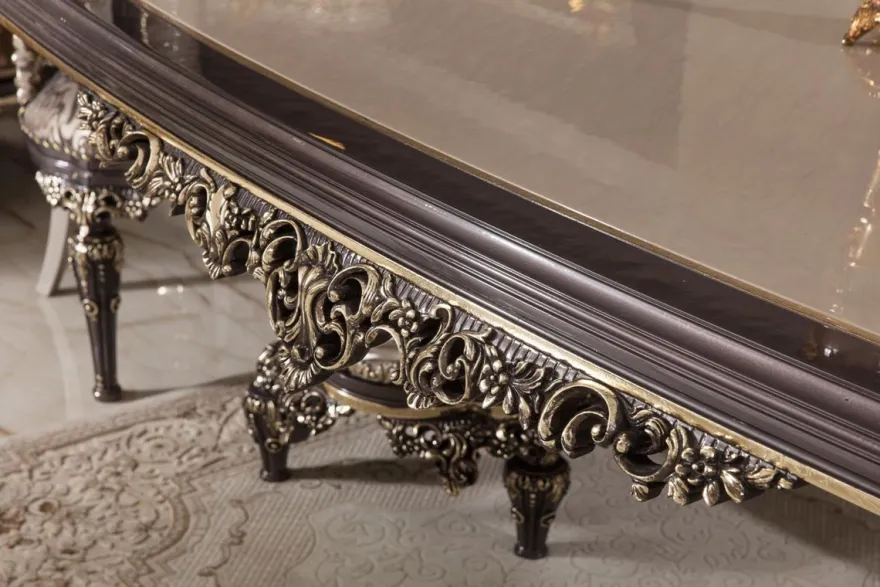 Casa Padrino Luxus Barock Esstisch Grau / Braun / Gold - Prunkvoller Massivholz Esszimmertisch im Barockstil - Barock Esszimmer Möbel - Edel & Prunkvoll