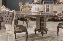 Casa Padrino Luxus Barock Esstisch Grau / Braun / Gold - Prunkvoller Massivholz Esszimmertisch im Barockstil - Barock Esszimmer Möbel - Edel & Prunkvoll