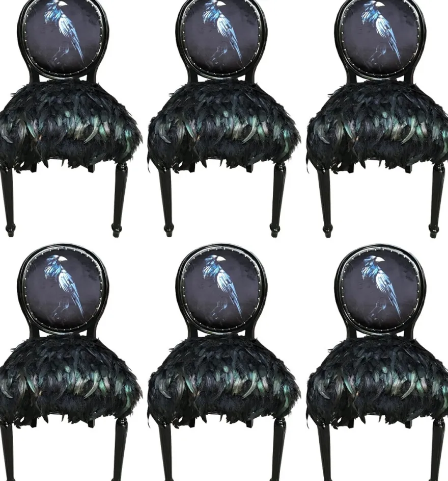 Casa Padrino Luxus Barock Esszimmerstuhl Set Krähe Schwarz 50 x 60 x H. 104 cm - Handgefertigte Küchenstühle mit Kunstfedern - Barock Esszimmer Möbel