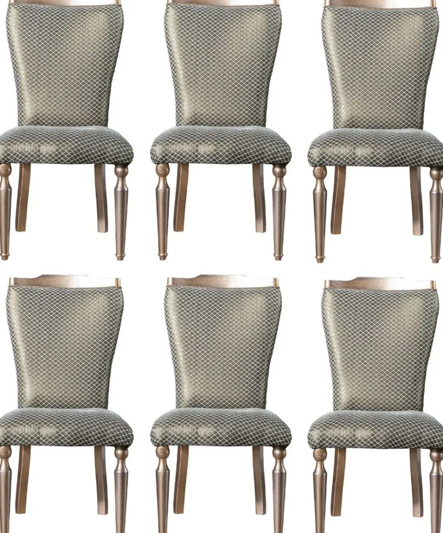 Casa Padrino Luxus Barock Esszimmer Stuhl Set Grün / Silber / Kupfer / Gold 55 x 55 x H. 102 cm - Küchen Stühle 6er Set - Esszimmer Möbel im Barockstil