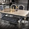 Casa Padrino Luxus Barock Esszimmer Set Schwarz / Antik Silber - 1 Barock Esstisch & 4 Barock Esszimmerstühle & 1 Barock Sitzbank - Luxus Esszimmer Möbel im Barockstil - Edel & Prunkvoll
