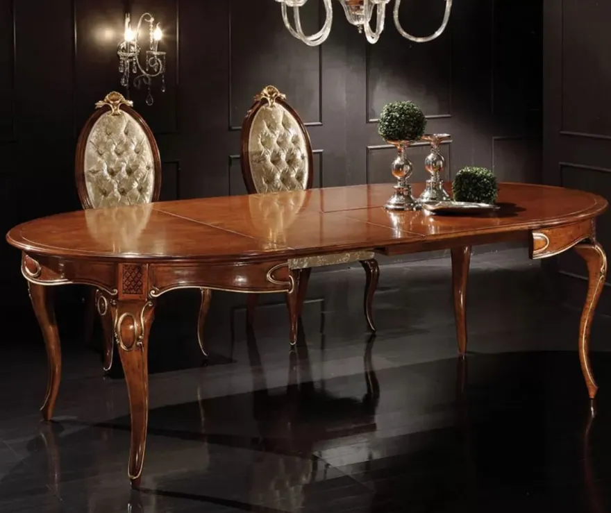 Casa Padrino Luxus Barock Esszimmer Set Braun / Gold - 1 Ausziehbarer Barock Esstisch & 6 Barock Esszimmerstühle - Esszimmer Möbel im Barockstil - Luxus Qualität - Made in Italy