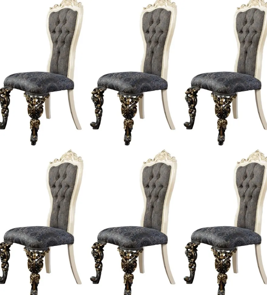 Casa Padrino Luxus Barock Esszimmer Stuhl 6er Set Blau / Weiß / Gold - Prunkvolle Barockstil Küchen Stühle - Luxus Esszimmer Möbel im Barockstil - Barock Esszimmer Möbel - Barockstil Möbel