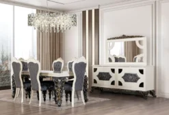Casa Padrino Luxus Barock Esszimmer Stuhl 6er Set Blau / Weiß / Gold - Prunkvolle Barockstil Küchen Stühle - Luxus Esszimmer Möbel im Barockstil - Barock Esszimmer Möbel - Barockstil Möbel