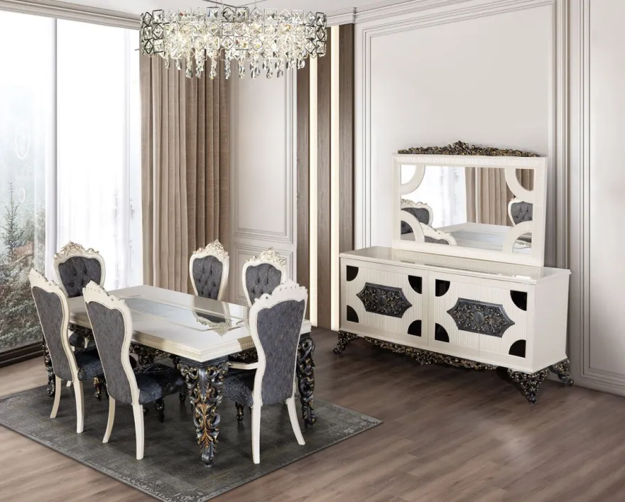 Casa Padrino Luxus Barock Esszimmer Stuhl 6er Set Blau / Weiß / Gold - Prunkvolle Barockstil Küchen Stühle - Luxus Esszimmer Möbel im Barockstil - Barock Esszimmer Möbel - Barockstil Möbel