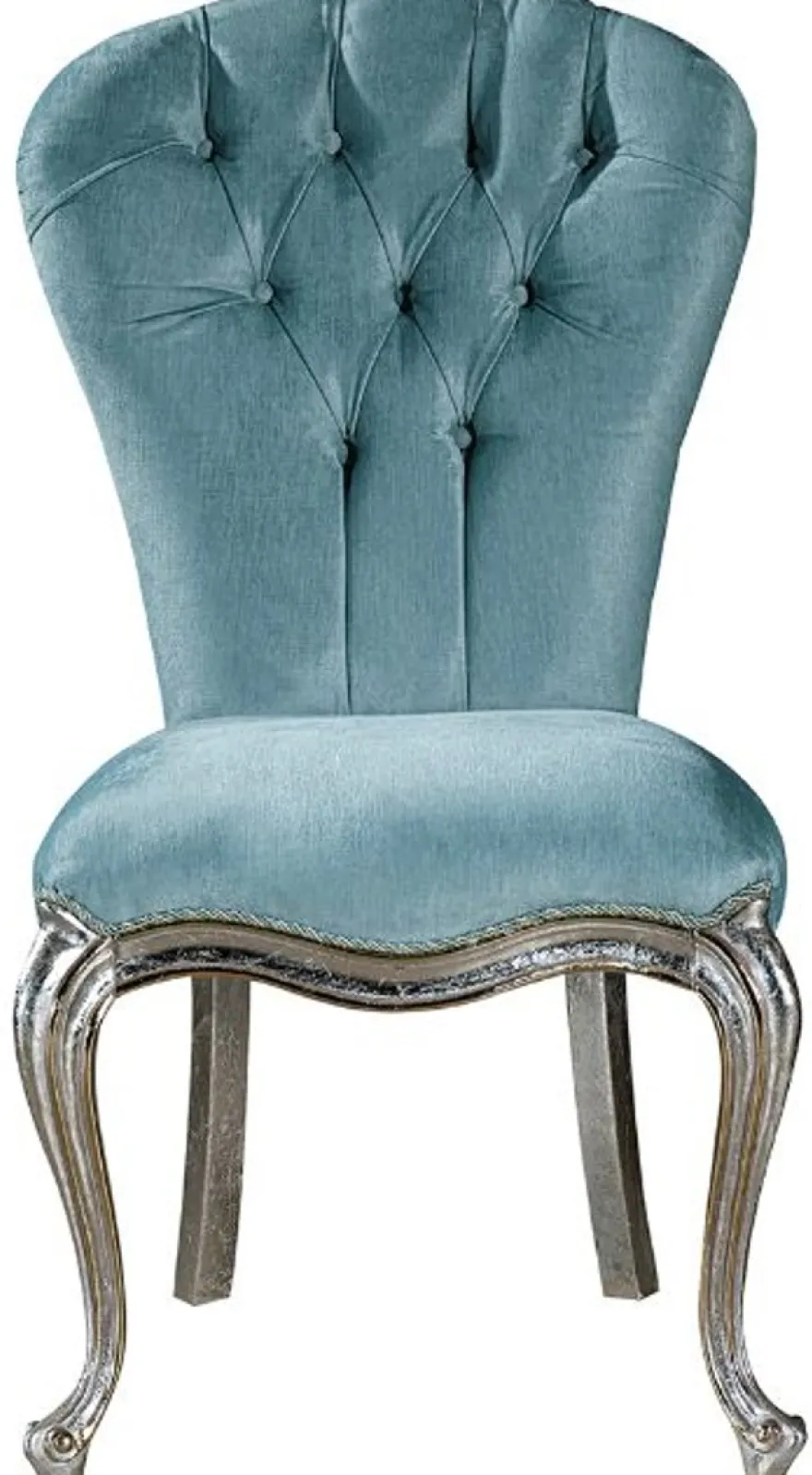 Casa Padrino Luxus Barock Esszimmer Set Hellblau / Silber - 1 Esstisch & 6 Esszimmerstühle - Barock Esszimmer Möbel - Edel & Prunkvoll