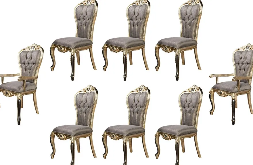 Casa Padrino Luxus Barock Esszimmer Stuhl 8er Set Lila / Antik Gold / Schwarz - Handgefertigte Barockstil Küchen Stühle - Luxus Barockstil Esszimmer Möbel - Barock Esszimmer Möbel