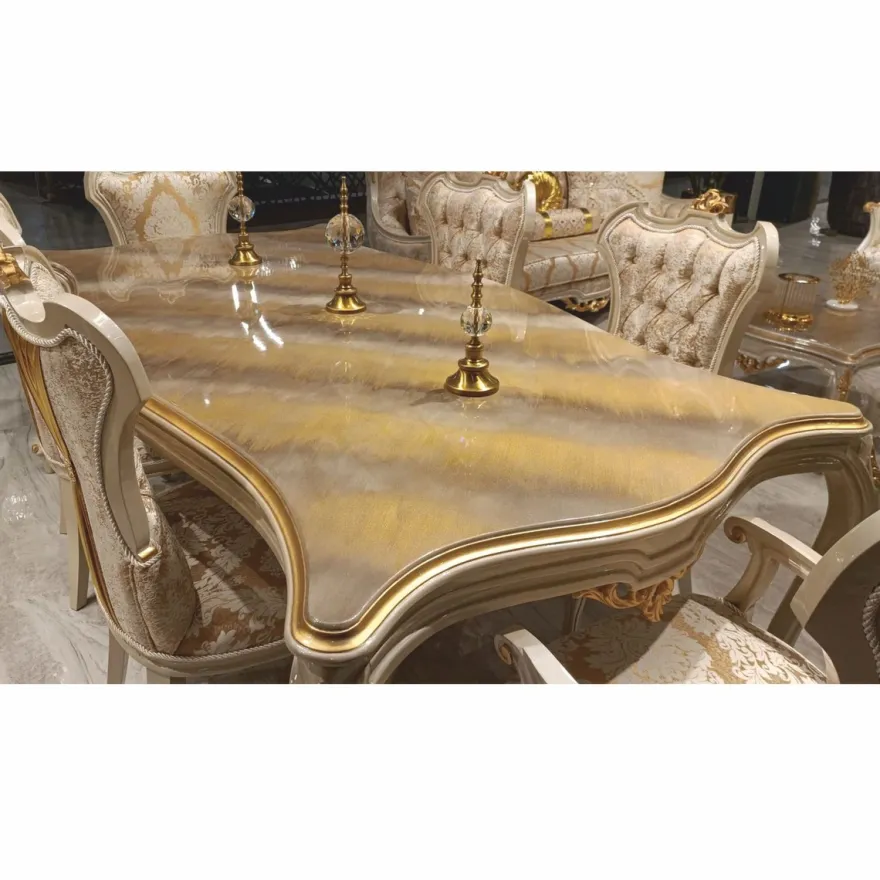 Casa Padrino Luxus Barock Esszimmer Set Gold / Grau - 1 Barock Esstisch & 6 Barock Esszimmerstühle