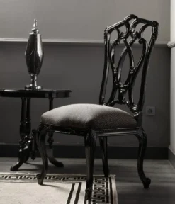 Casa Padrino Luxus Barock Esszimmer Stuhl Grau / Schwarz H. 116 cm - Barock Esszimmer Möbel