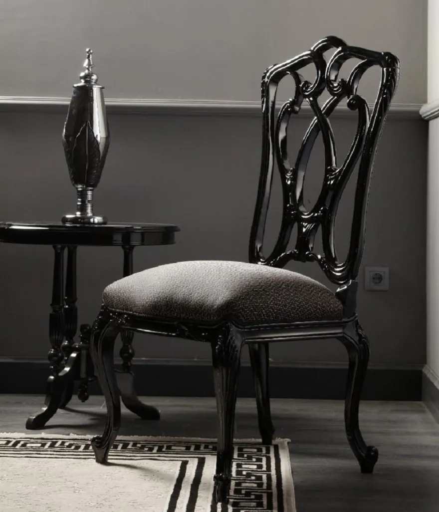 Casa Padrino Luxus Barock Esszimmer Stuhl Grau / Schwarz H. 116 cm - Barock Esszimmer Möbel