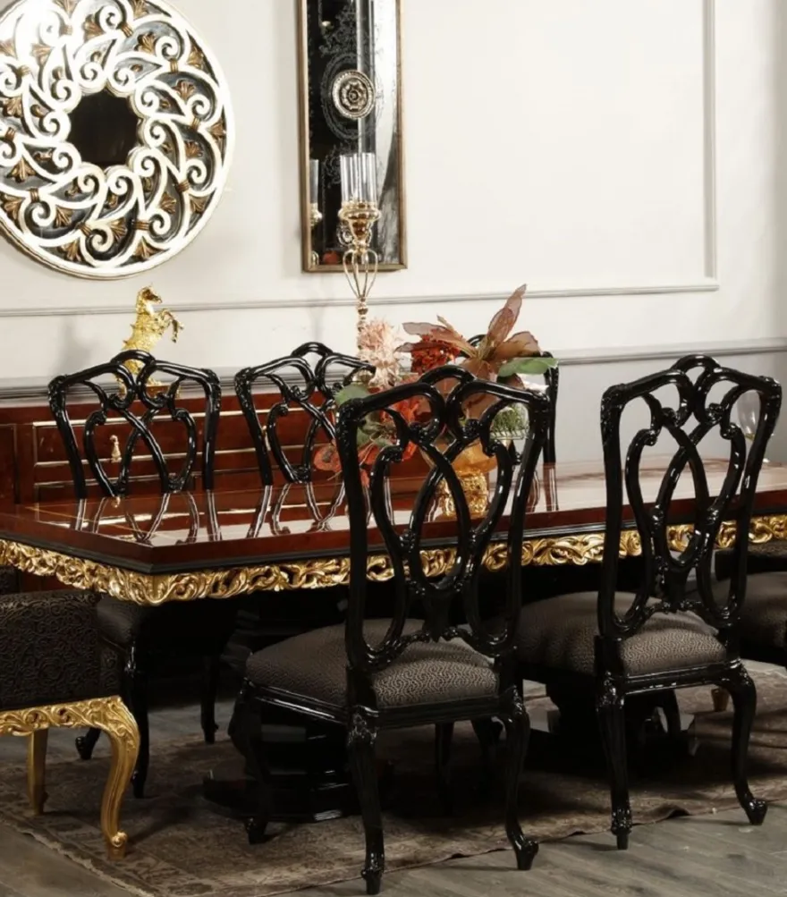 Casa Padrino Luxus Barock Esszimmer Stuhl Grau / Schwarz H. 116 cm - Barock Esszimmer Möbel