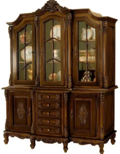 Casa Padrino Luxus Barock Esszimmerschrank Dunkelbraun - Prunkvoller Massivholz Schrank mit 5 Türen und 5 Schubladen - Barock Esszimmer Möbel - Edel & Prunkvoll