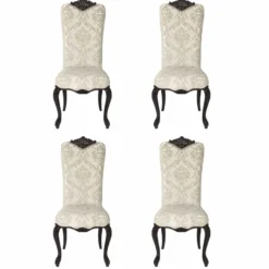 Casa Padrino Luxus Barock Esszimmer Stuhl 4er Set Hellgrau / Schwarz - Barockstil Möbel