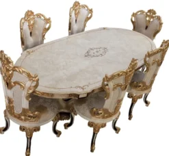 Casa Padrino Luxus Barock Esstisch Creme / Beige / Schwarz / Gold - Ovaler Barockstil Küchentisch - Luxus Esszimmer Möbel im Barockstil - Barock Esszimmer Möbel - Barock Einrichtung