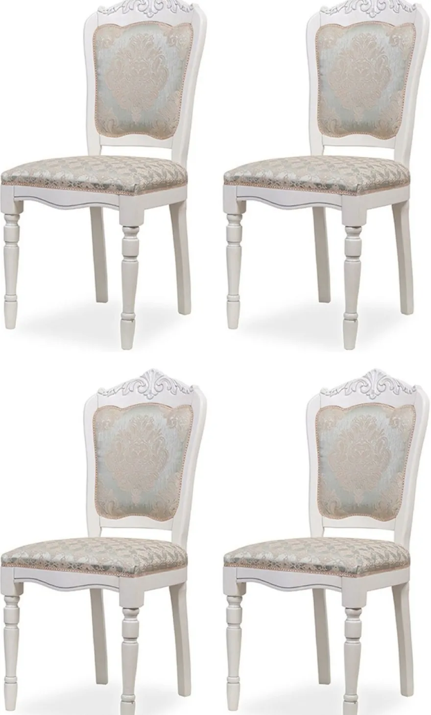 Casa Padrino Luxus Barock Esszimmer Stuhl 4er Set Silber / Beige / Weiß H. 104 cm - Barock Esszimmer Möbel