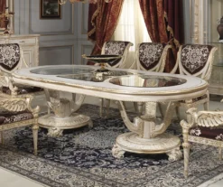 Casa Padrino Luxus Barock Esszimmer Stuhl Set Lila / Silber / Weiß / Gold 62 x 74 x H. 103 cm - Prunkvolles Küchen Stühle 4er Set - Hotel Restaurant Schloss Möbel - Luxus Qualität - Made in Italy