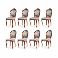 Casa Padrino Luxus Barock Esszimmer Stuhl 8er Set mit Muster Grau / Braun H. 102 cm