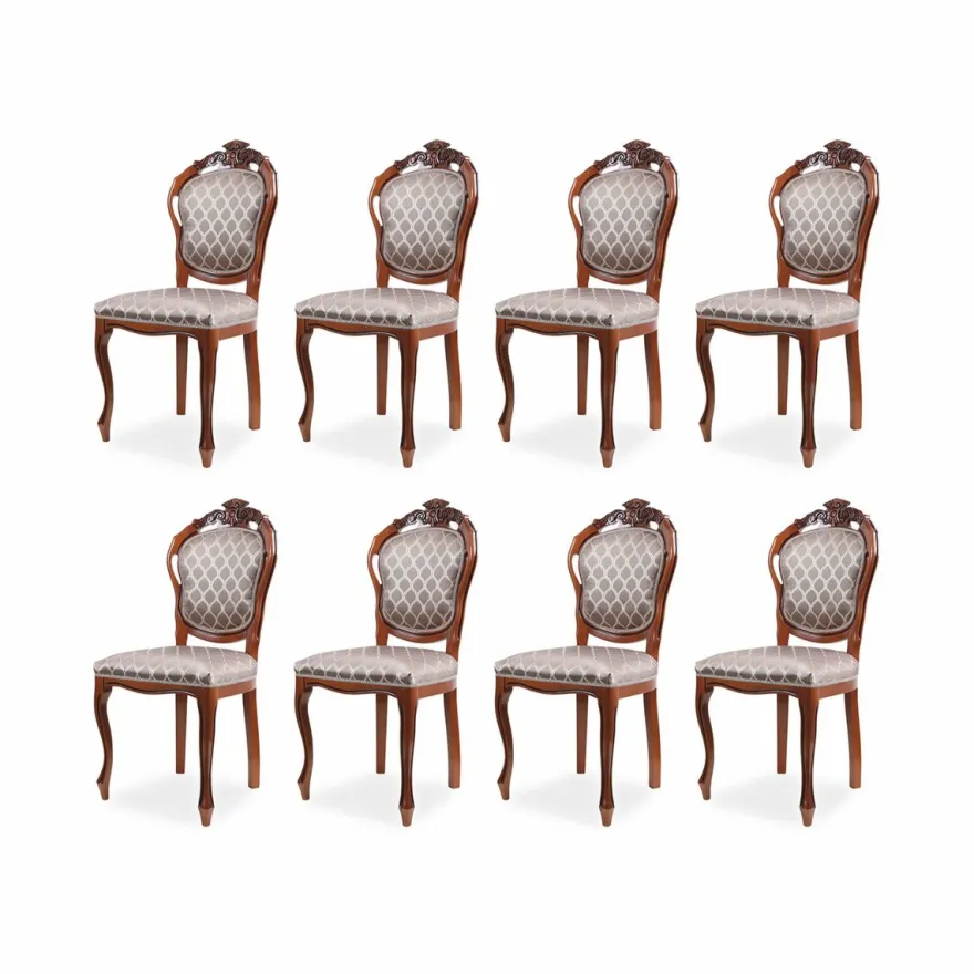 Casa Padrino Luxus Barock Esszimmer Stuhl 8er Set mit Muster Grau / Braun H. 102 cm