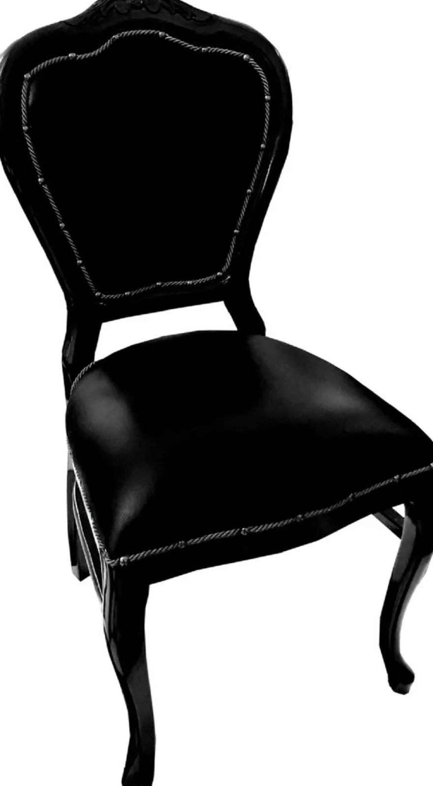 Casa Padrino Luxus Barock Esszimmer Set Schwarz / Schwarz 45 x 47 x H. 99 cm - 6 handgefertigte Massivholz Esszimmerstühle mit Echtleder - Barock Esszimmermöbel