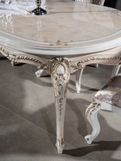 Casa Padrino Luxus Barock Esstisch Beige / Weiß / Gold 247 x 110 x H. 80 cm - Ovaler Massivholz Esszimmertisch - Barock Esszimmer Möbel - Edel & Prunkvoll