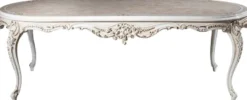 Casa Padrino Luxus Barock Esstisch Beige / Weiß / Gold 247 x 110 x H. 80 cm - Ovaler Massivholz Esszimmertisch - Barock Esszimmer Möbel - Edel & Prunkvoll