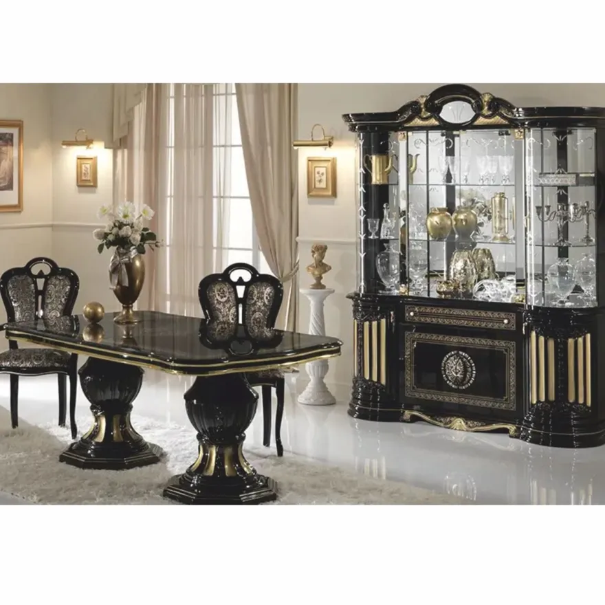 Casa Padrino Luxus Barock Esstisch Schwarz / Gold 185-230 cm - Made in Italy