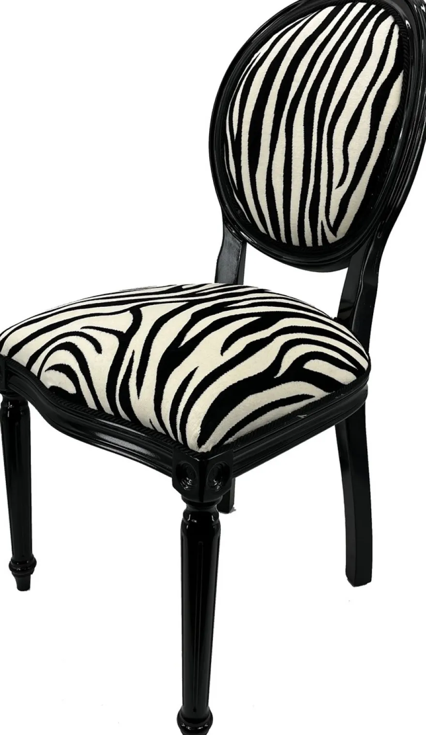 Casa Padrino Luxus Barock Esszimmer Stuhl Zebra / Schwarz - Handgefertigter Antik Stil Stuhl mit edlem Samtstoff - Esszimmer Möbel im Barockstil - Barock Möbel - Barock Einrichtung