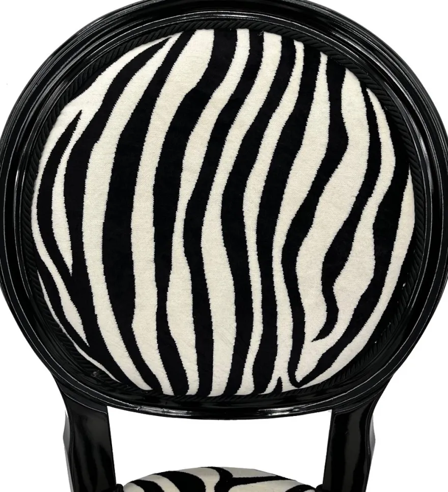 Casa Padrino Luxus Barock Esszimmer Stuhl Zebra / Schwarz - Handgefertigter Antik Stil Stuhl mit edlem Samtstoff - Esszimmer Möbel im Barockstil - Barock Möbel - Barock Einrichtung