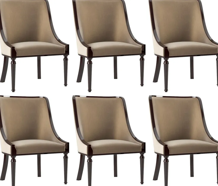 Casa Padrino Luxus Barock Esszimmer Stuhl Set Beige / Dunkelbraun Hochglanz 50 x 50 x H. 92 cm - Edles Küchen Stühle 6er Set - Barock Esszimmer Möbel