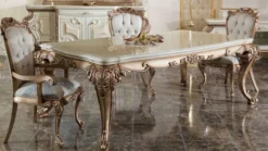 Casa Padrino Luxus Barock Esstisch Weiß / Beige / Kupferfarben - Prunkvoller Massivholz Esszimmertisch im Barockstil - Prunkvolle Barock Esszimmer Möbel
