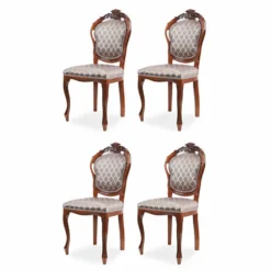 Casa Padrino Luxus Barock Esszimmer Stuhl 4er Set mit Muster Grau / Braun H. 102 cm