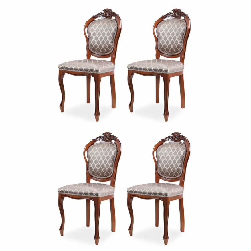 Casa Padrino Luxus Barock Esszimmer Stuhl 4er Set mit Muster Grau / Braun H. 102 cm
