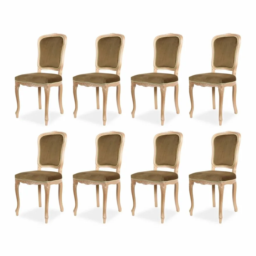 Casa Padrino Luxus Barock Esszimmer Stuhl 8er Set Olivgrün / Beige H. 100 cm - Barock Esszimmer Möbel