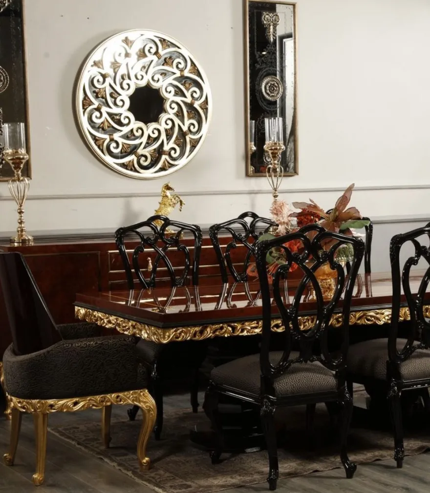 Casa Padrino Luxus Barock Esszimmer Stuhl mit Armlehnen Grau / Dunkelbraun / Gold H. 116 cm - Barock Möbel