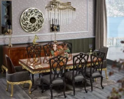 Casa Padrino Luxus Barock Esszimmer Stuhl mit Armlehnen Grau / Dunkelbraun / Gold H. 116 cm - Barock Möbel
