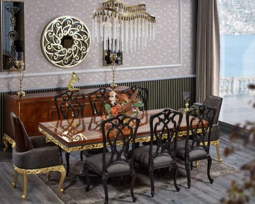 Casa Padrino Luxus Barock Esszimmer Stuhl mit Armlehnen Grau / Dunkelbraun / Gold H. 116 cm - Barock Möbel
